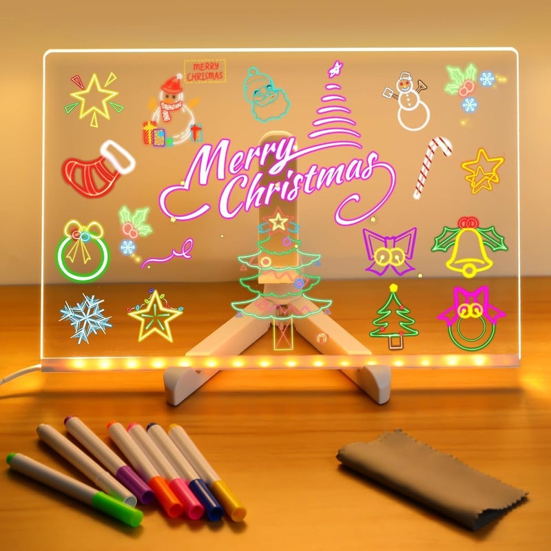 RWSEFK LED Note Board with Colors, Lighted Acrylic Dry Erase Board, Acrylic Message Board, Illuminated Note Board with Colors Notepad with Adjustable Stand and 7 Pens (5.9×5.9in) - Image 1
